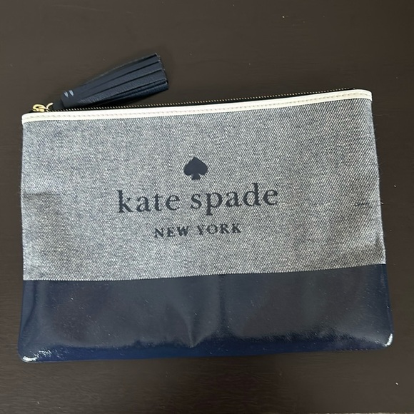 Kate Spade Ash Logo Large Tassel Pouch Navy Blue Canvas WLRU5328
